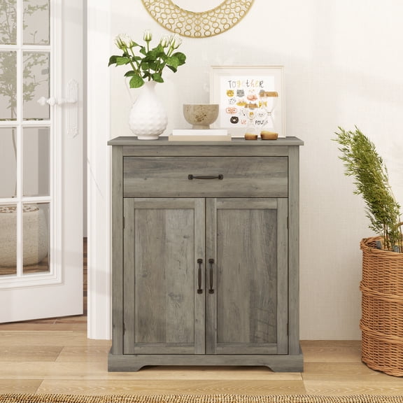 Xukmct Double Doors Sideboard Buffet Cabinet with Inner Shelf and Drawer, Bar Storage Cabinet Coffee Cabinet for Living Room, Kitchen, Gray