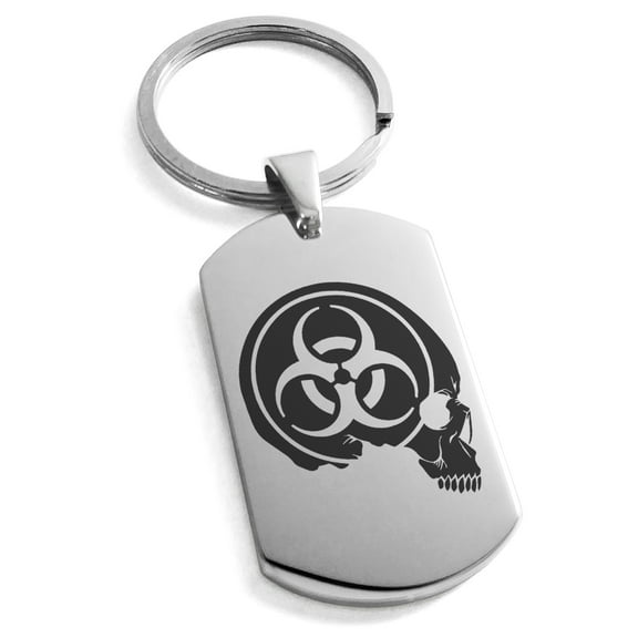 Stainless Steel Biohazard Skull Zombie Engraved Dog Tag Keychain Keyring
