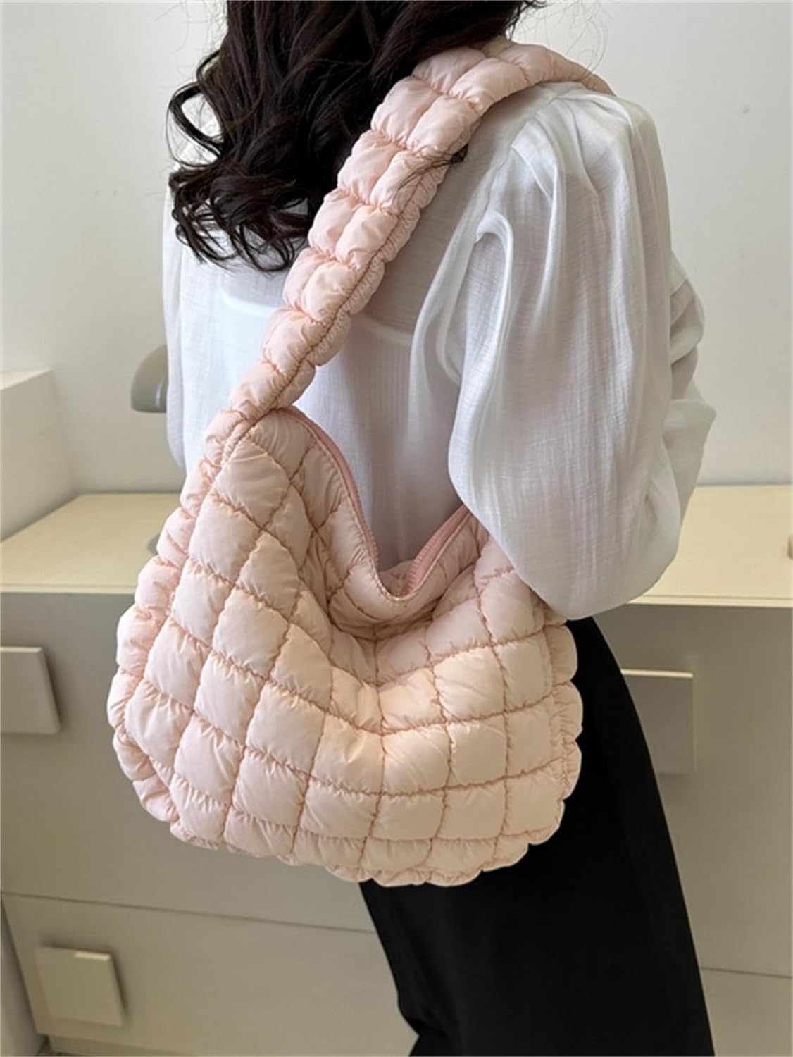 Kukuzhu Puffer Tote Bag Women Quilted Large Shoulder Bags Puffy Bubble Hobo Pleated Purse Nylon Padding Cloud Crossbody Bag 2023