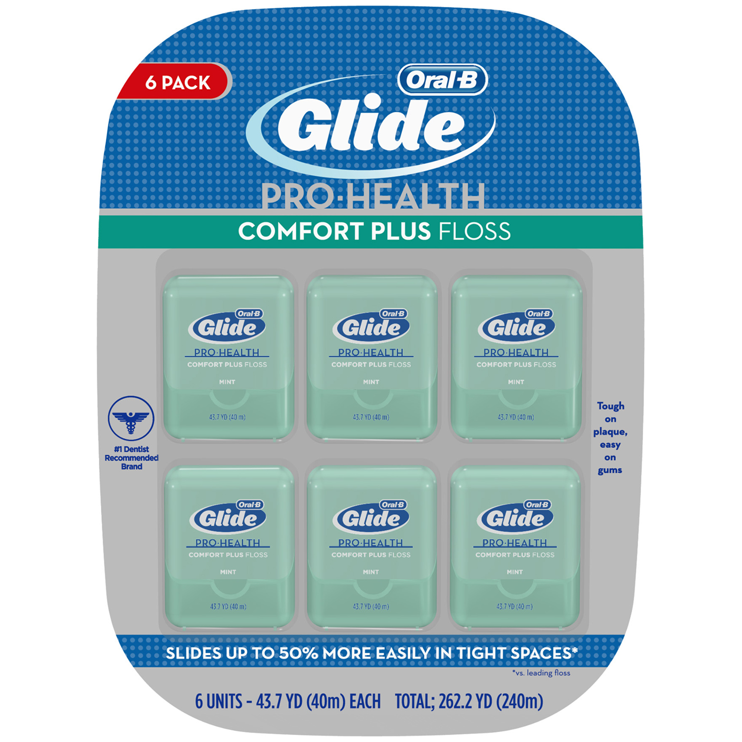 (Pack Of 6) Oral-B Glide Pro-Health Mint Comfort Plus Floss 43.7 Yd ...