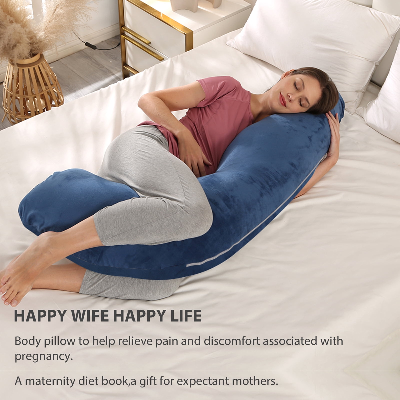 BATTOP Pregnancy Pillows for Sleeping,J Shaped Maternity Body Pillow with Removable Cover,Support for Back,Hips,Legs,Belly for Pregnant Women,Dark Blue