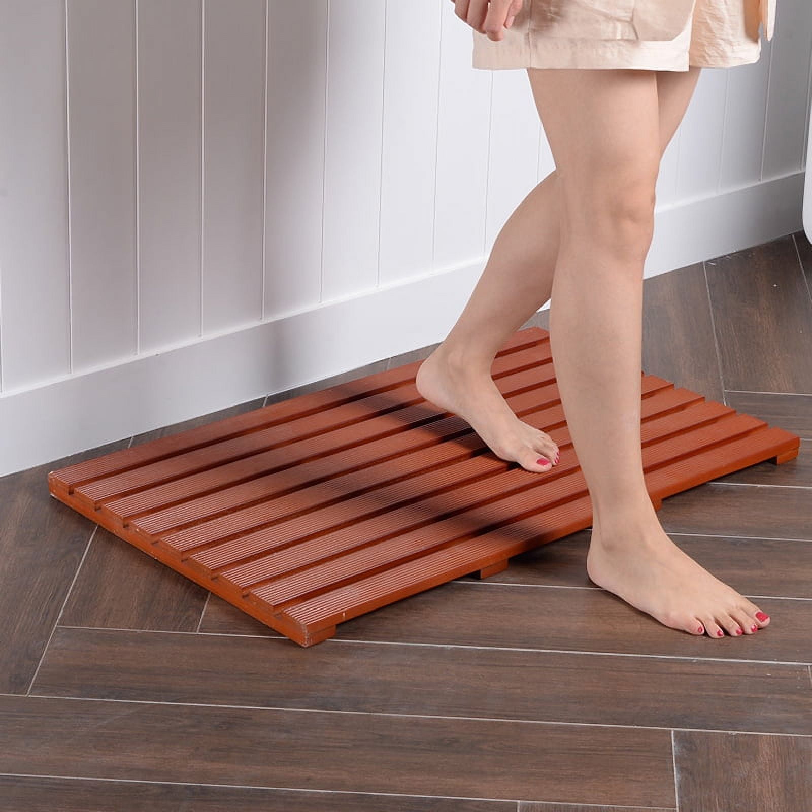 Organizedlife Teak Wood Non-Slip Tub Bath Mat, 31.5 x 19 Inches