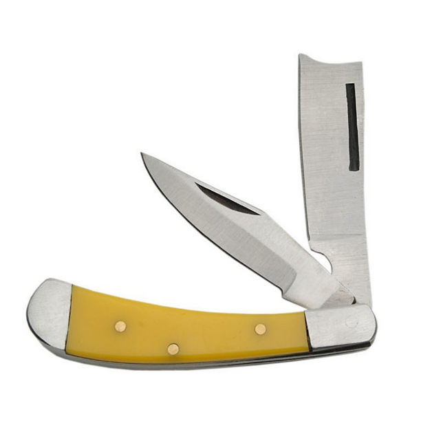 Folding Pocket Knife Yellow 2 Blade Knife And Straight Razor Walmart Com Walmart Com