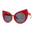 thumbnail image 2 of Womens Oversize Round Circle Lens Curled Ears Cat Eye Sunglasses Red Black, 2 of 4