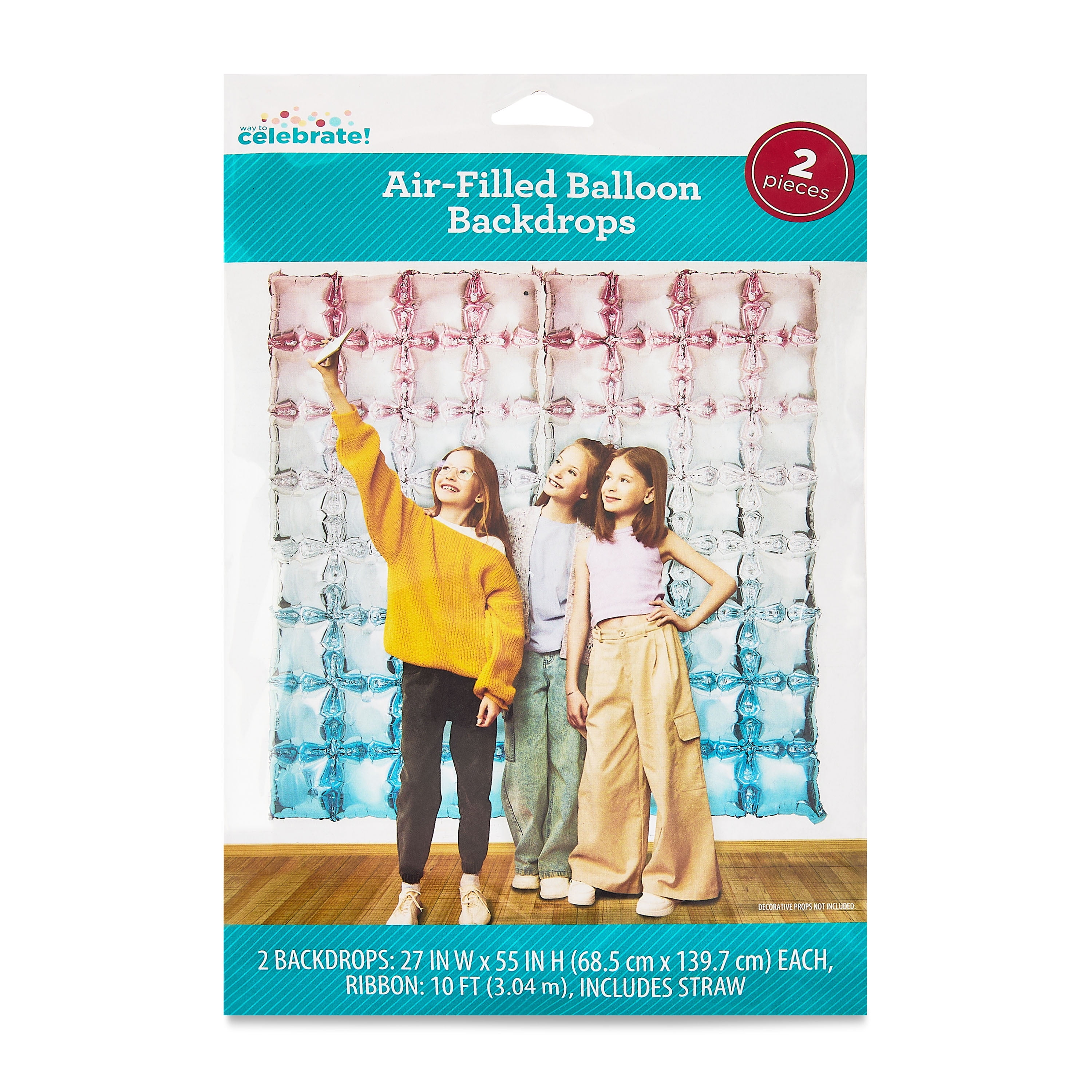 2 Count Ombre Foil Balloon Backdrops, Blue and Pink, by Way To Celebrate
