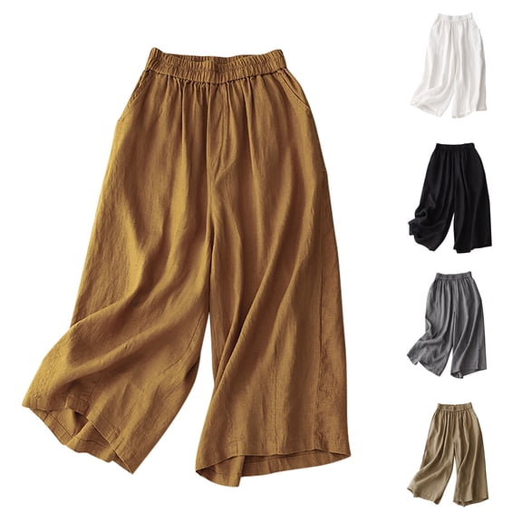 Ashirexll Casual Pants for Women, Womens Summer Pants, Solid Color Fashion Lace Up Elastic Waist Linen Trousers
