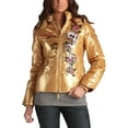 thumbnail image 2 of Ed Hardy by Christian Audigier Women's Embroidered Removable Hood Puffer Jacket (Medium, Gold), 2 of 12