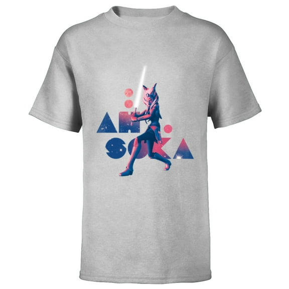 Star Wars The Clone Wars Ahsoka Tano Pink Galaxy - Short Sleeve T-Shirt for Kids - Customized-Athletic Heather