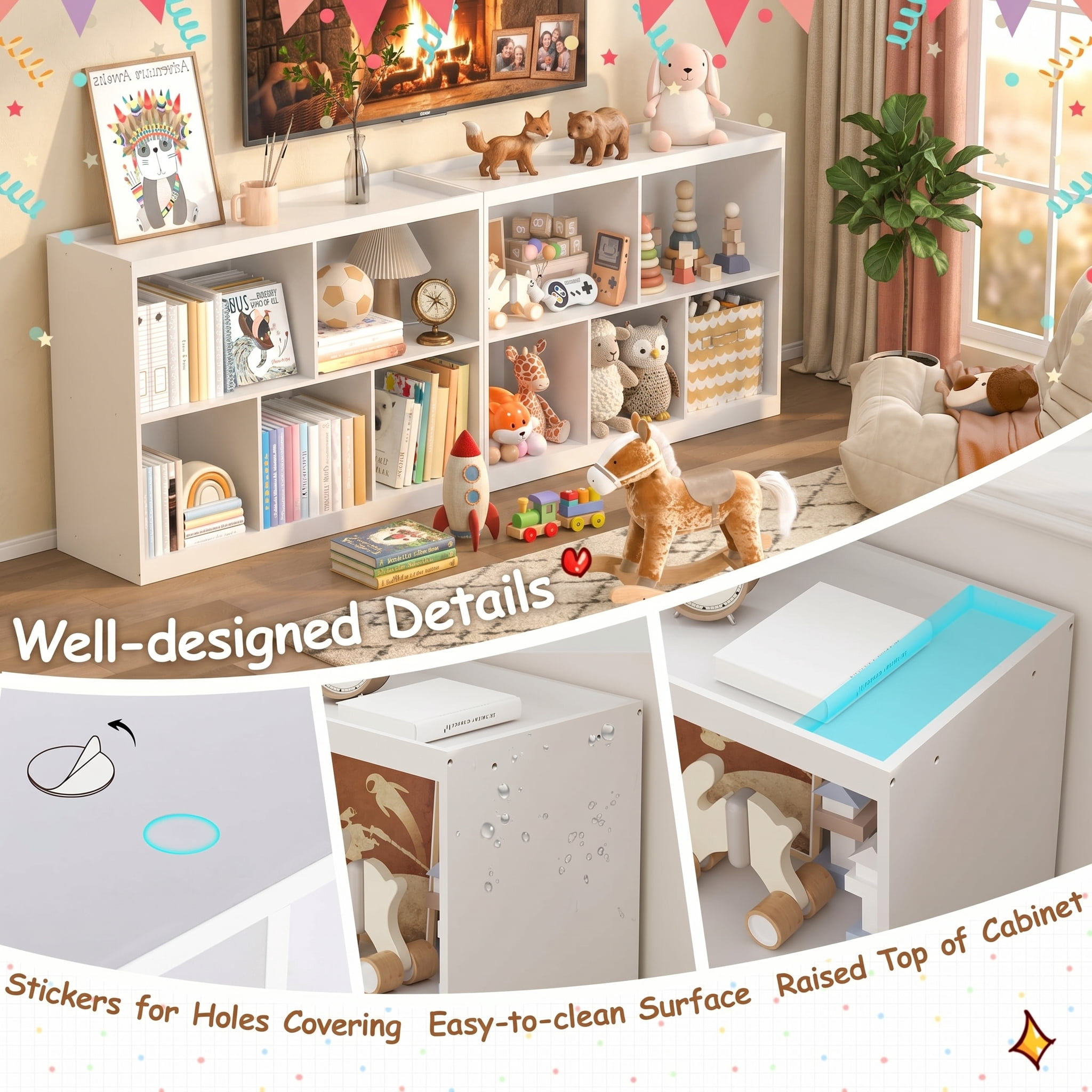 BRINJOY 3 Tiers Kids Bookcase Toy Storage Organizer, Kids Bookshelf Toy Cabinet for Playroom, Montessori Bedroom Storage for Daycare Home