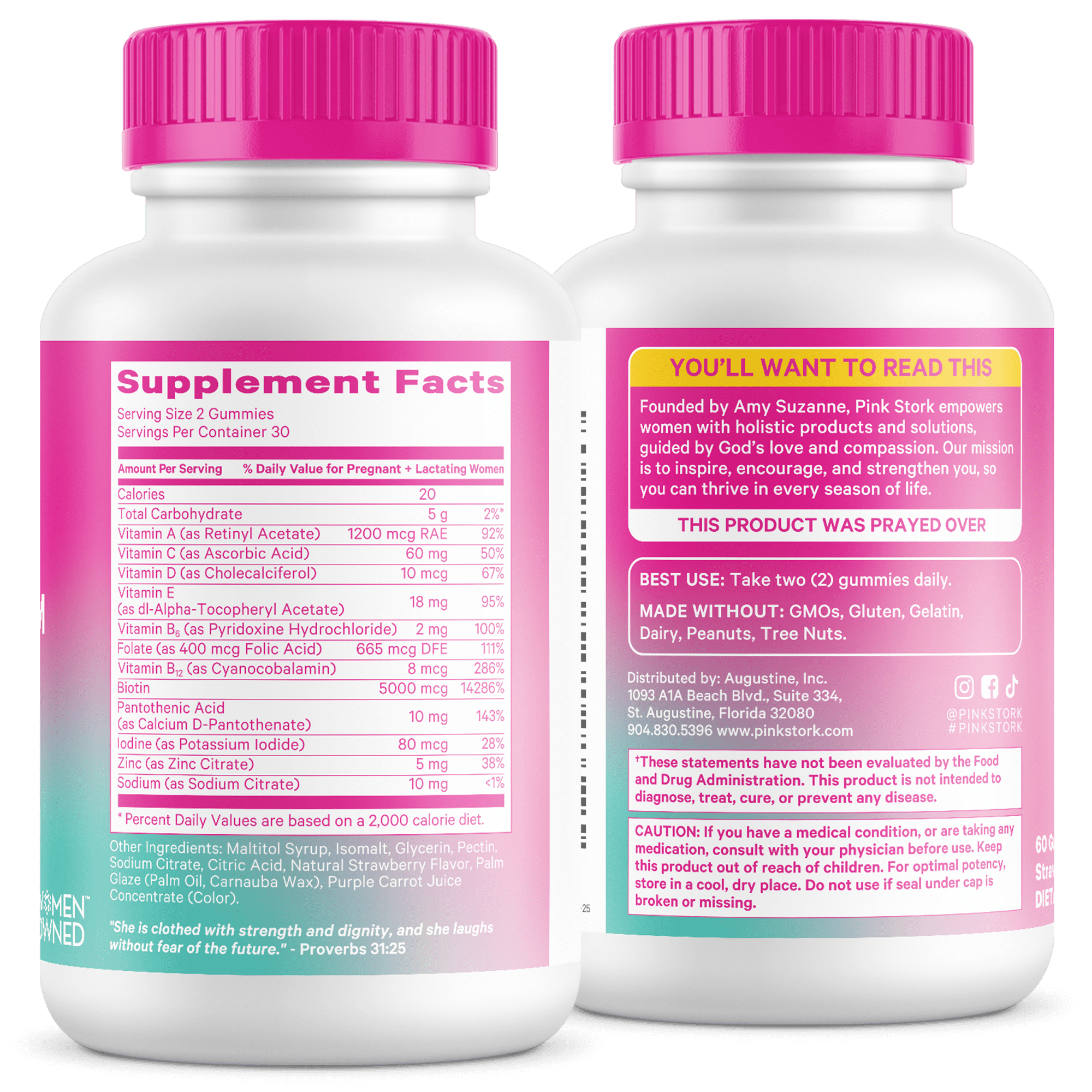 Pink Stork Postpartum Hair Loss Gummies, Biotin Hair Skin + Nails Vitamins, 60 Count