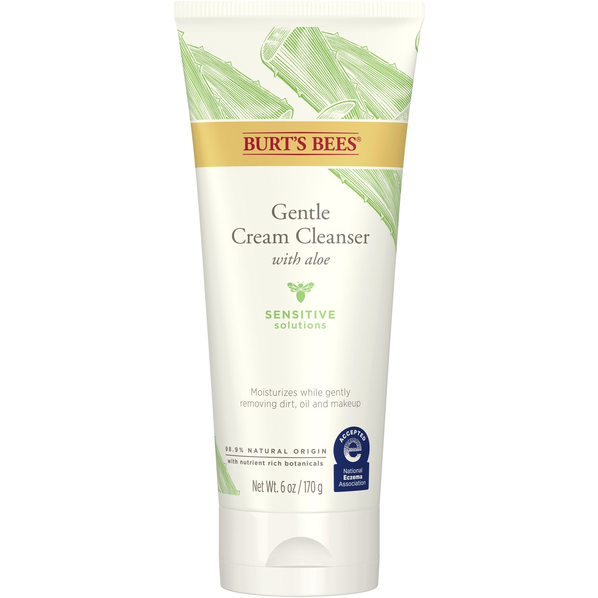 Burt's Bees Sensitive Solutions Gentle Cream Facial Cleanser with Aloe, 98.9% Natural Origin, 6 fl oz