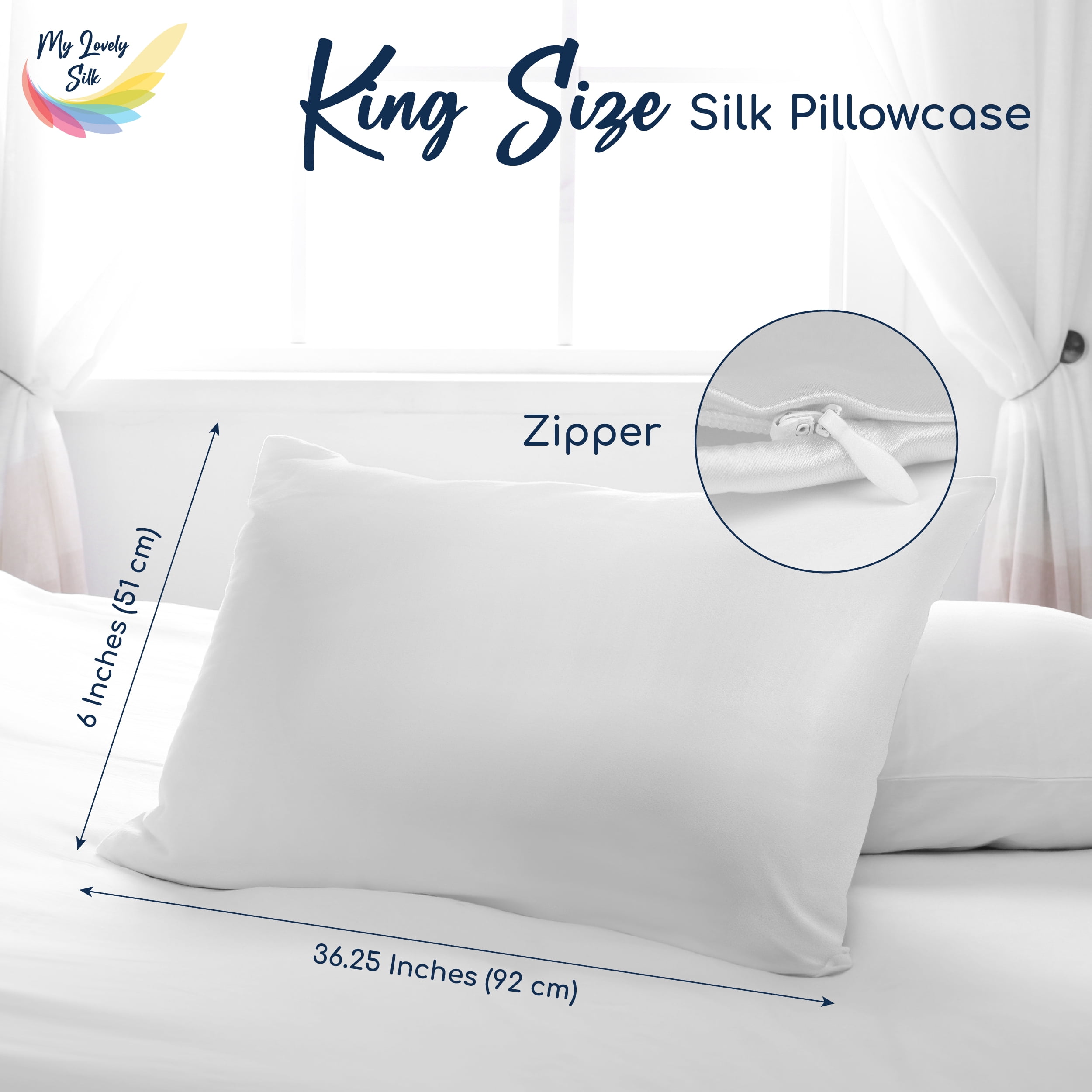 My Lovely Silk Pure 6A Silk Pillowcase - 51 x 92 cm, Natural Silk Pillow Case For Hair and Skin, Hypoallergenic and Breathable Silk Pillow Cases For Women, Double Sided 22 Momme Silk, Durable.