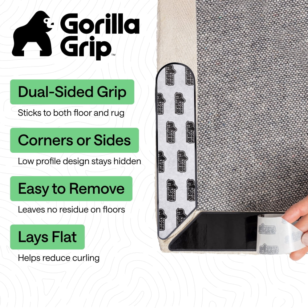 GORILLA GRIP Rug Gripper Pads Keep Rugs Corners from Curling, Removable Sticky Pads Hold Carpet in Place, 8 Pack