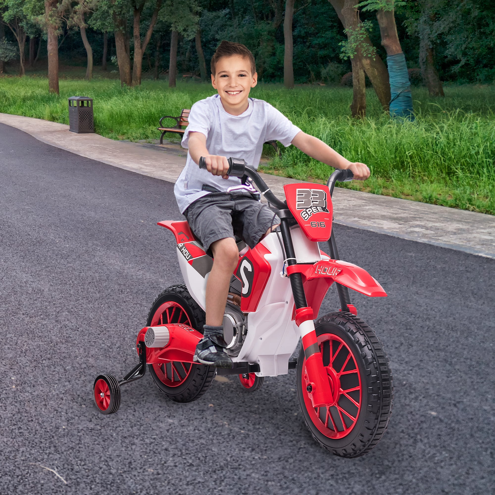 Spaco 12V RideOn Motorcycle with Training Wheels for Kids Electric Motorbike for Boys Girls 3