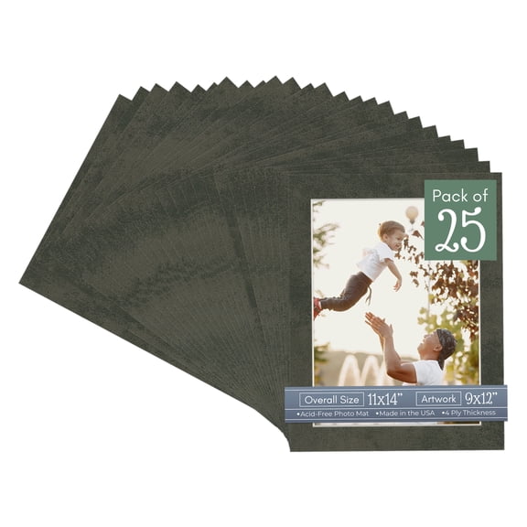 Earthen Gray Picture Frame Mat for 11x14 Frames - Fits 9x12 Photos - 25 Mats