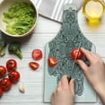thumbnail image 3 of Celtic Cutting Board, Mediaeval Celtic Rotary Heraldic Design with Squared Shape in the Centre Retro Art, Tempered Glass Cutting and Serving Board, Wine Bottle Shape, Black White, by Ambesonne, 3 of 5