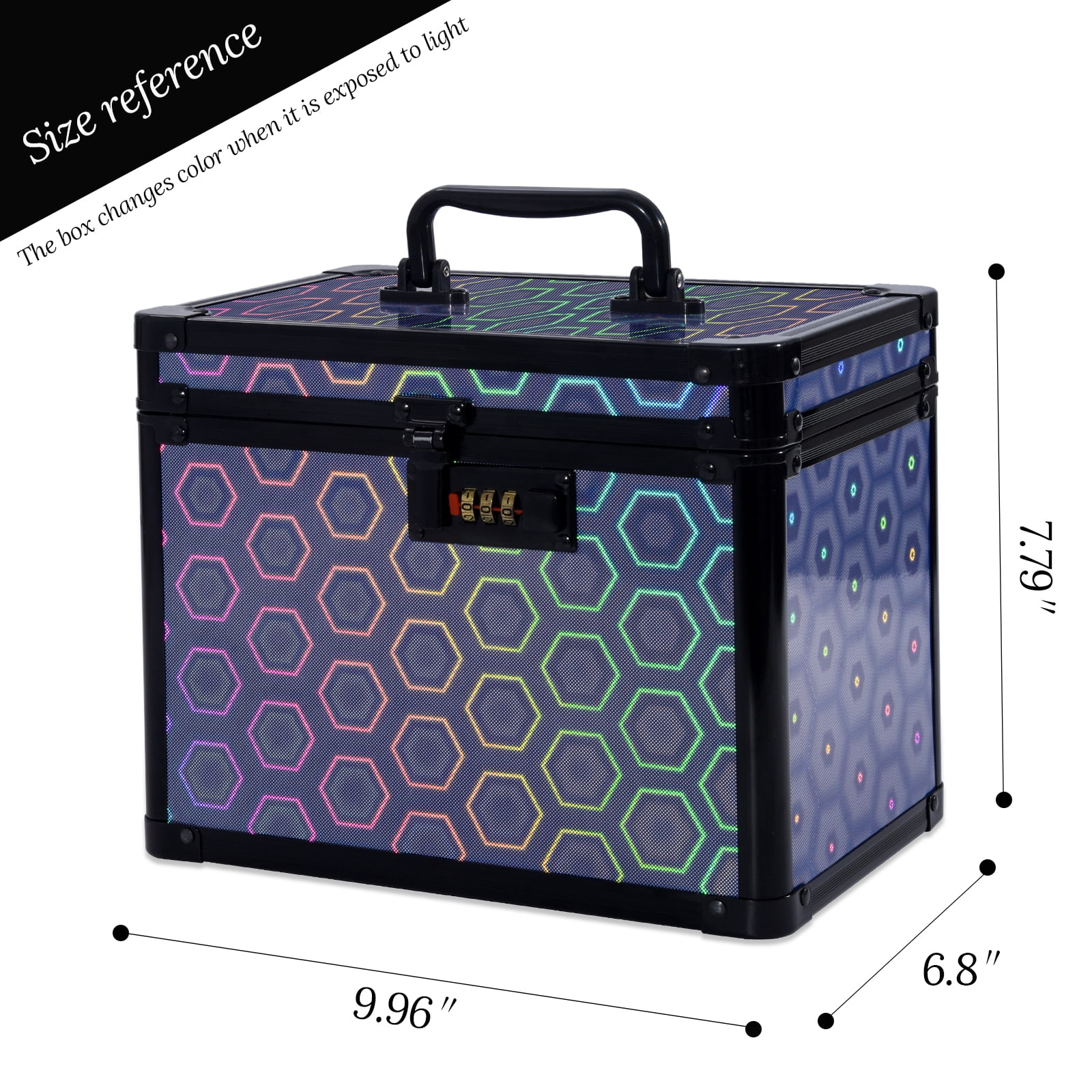 Security Lock Box with Combination Lock, Lockable Storage for Medicine, Jewelry, Cash & Cosmetics-Colorful Blue