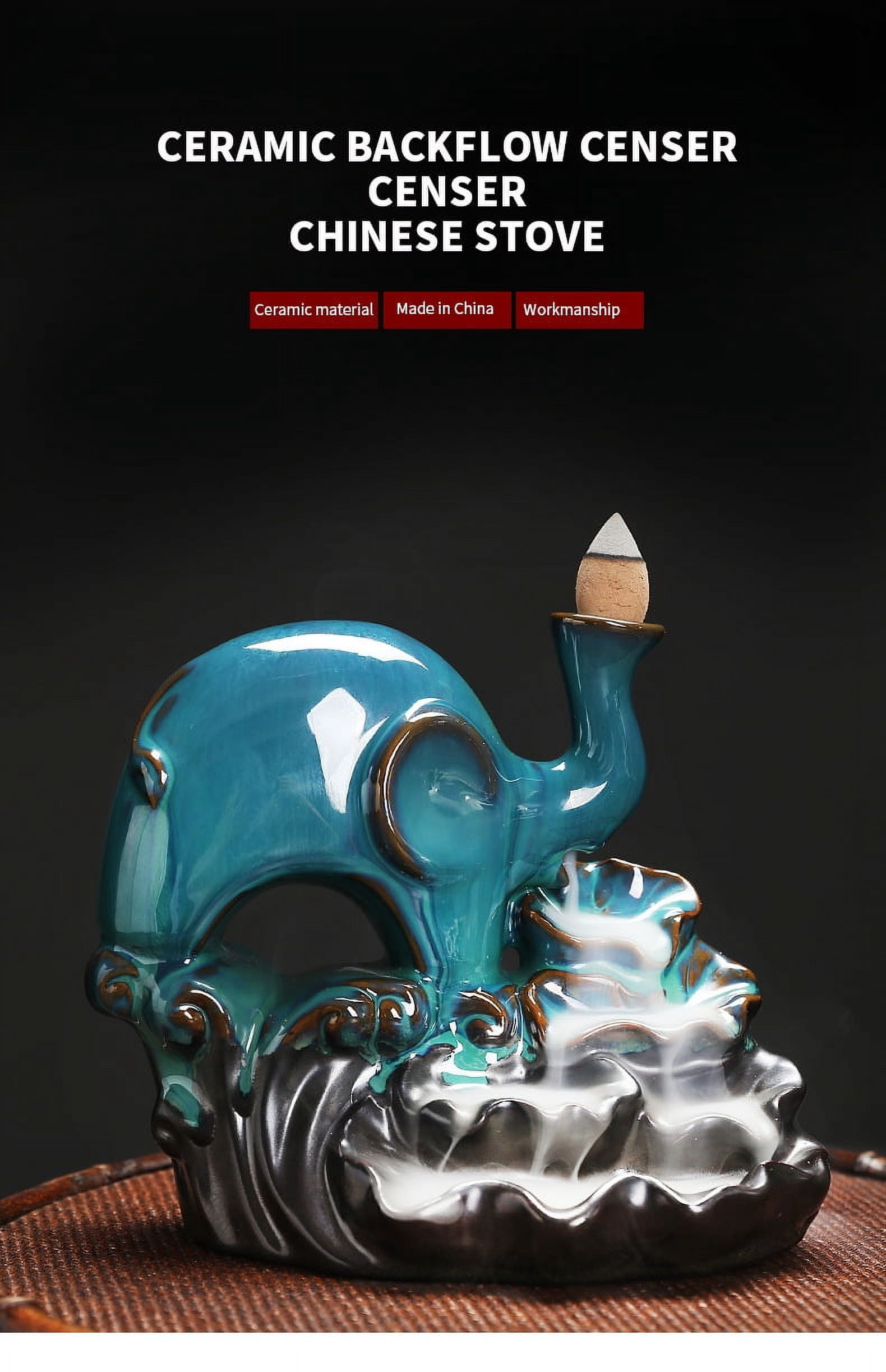 Ceramic Lotus Leaf Sandalwood Incense Burner Smoke Elephant Backflow Incense Holder Home Crafts and Ornaments