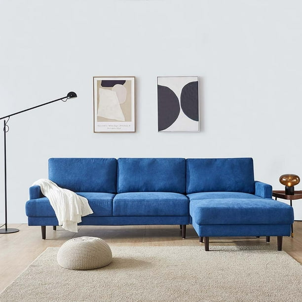 Kepooman L Shape Sectional Sofa Beds For Living Room Modern 3 Seat Reversible Corner Couch With Ottoman 104 Blue Com Kepooman L Shape Sectional Sofa Beds, Corner Sectional Sofa Bed