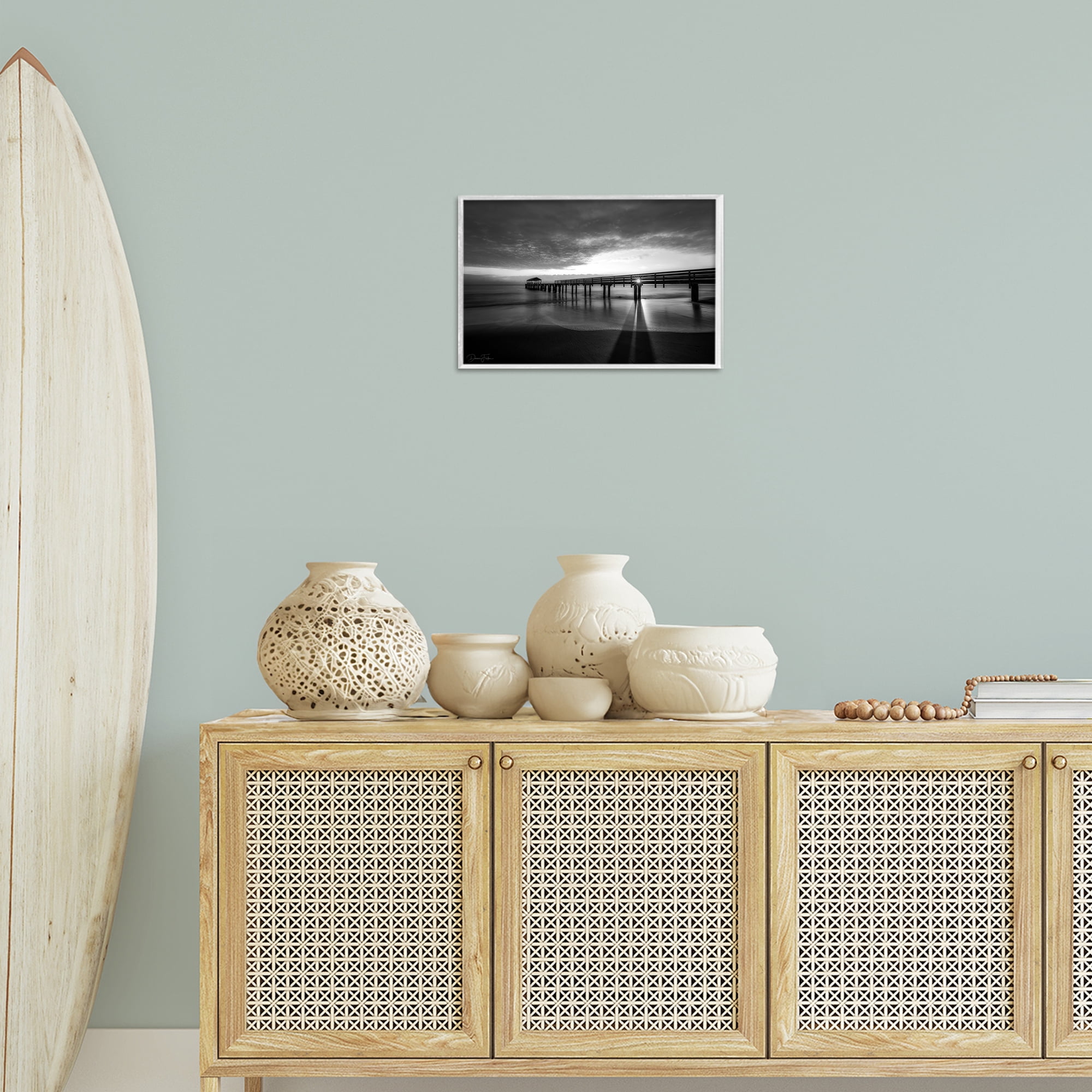 Stupell Industries Sun Shining Through Dock Landscape Photography White Framed Art Print Wall Art, 18 x 12