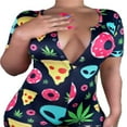 thumbnail image 1 of Body pour Femmes Manches Longues Col en V Profond Bodycon Extensible Justaucorps Bouton Court Pyjama Rose TG, 1 of 4
