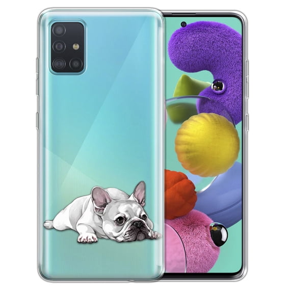 FINCIBO Soft TPU Clear Case Slim Protective Cover for Samsung Galaxy A51 A515 6.5" 2019 (NOT FIT A51 5G 2020), French Bulldog Dog Lying Down Looking Up