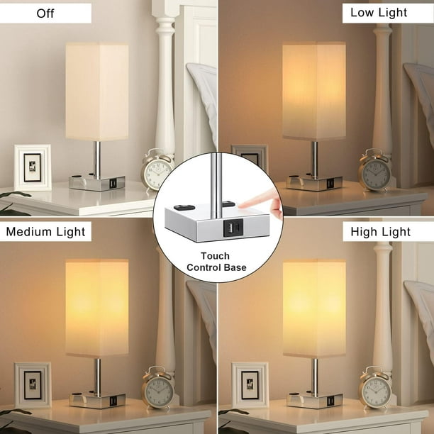 Lampe De Chevet Tactile, 3 Luminosité 2 Ports Usb (Usb-C+Usb-A) Et