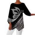 thumbnail image 2 of AXXD 3/4 Length Sleeve Womens Tops O-Neck Printed Loose 3/4 Sleeves New Spring Fashion Gray 4, 2 of 5