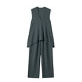 thumbnail image 6 of Womens Cotton Linen 2 Piece Outfits Summer Casual V Neck Sleeveless Tops Wide Leg Long Pants Casual Set with Pockets, 6 of 7