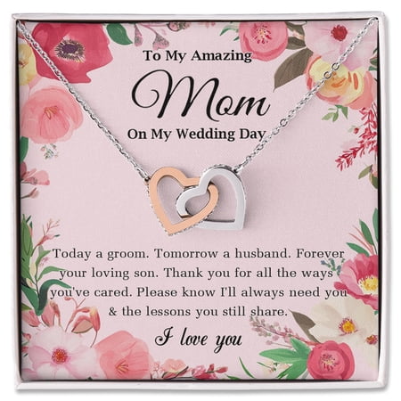 Wedding Day Necklace for Mom from Son, Heart Jewelry Gift for Mother of the Groom, Sentimental Keepsake with Message Card, Thank You Gift for Mom from Groom, Elegant Present for Wedding Day