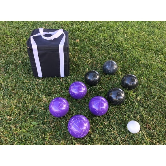 New Listing - Unique Bocce Sets - 107mm with Purple and Black Balls, Black Bag
