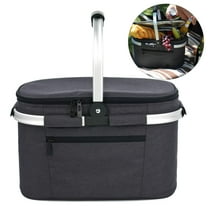 Black Large Insulated Picnic Basket, 34L Water Resistant & Leakproof Collapsible Portable Cooler Basket Set with Aluminium Handle for Travel
