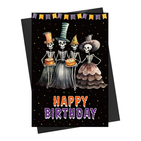 WaaHome Halloween Birthday Card Skeleton Happy Birthday Halloween Cards Gift for Women Men Funny Halloween Birthday Cards and Envelope Spooky Halloween Baby Shower Party Halloween Birthday Card Gifts