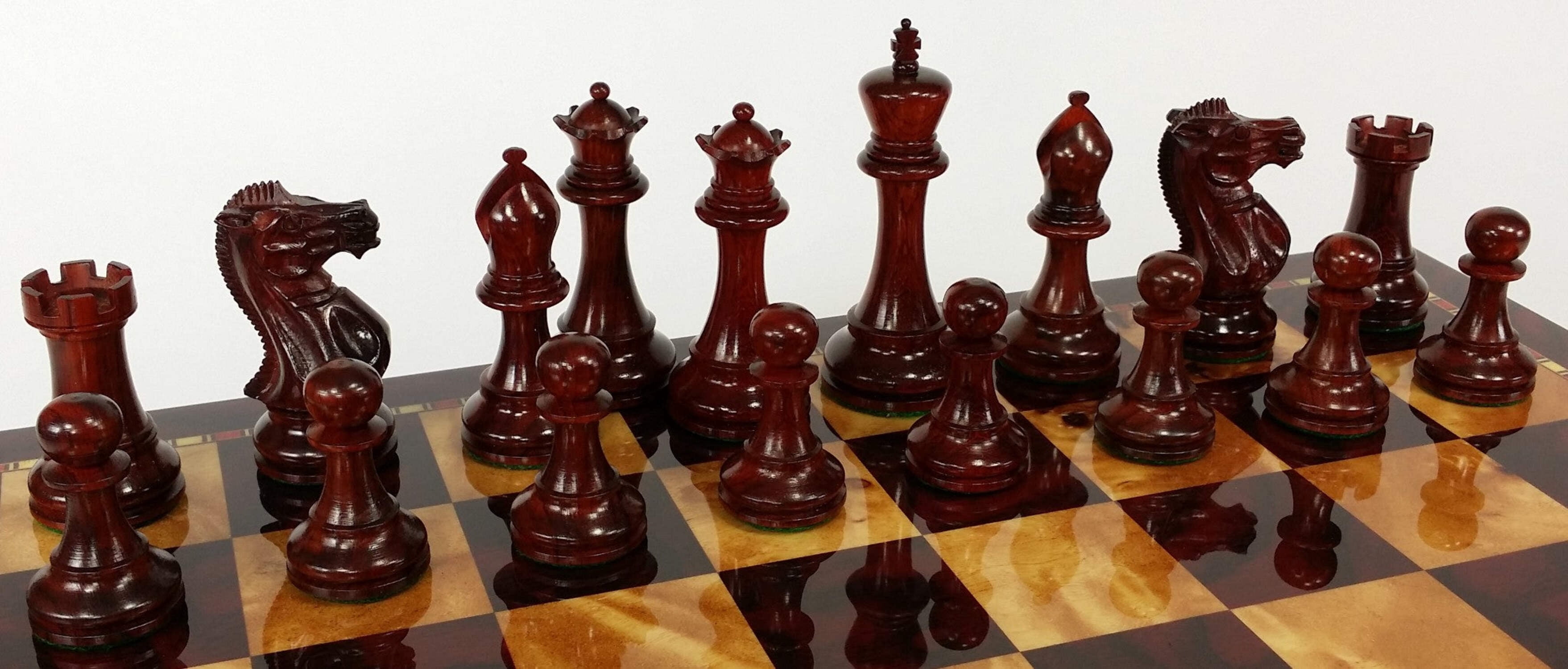 BLOOD ROSEWOOD 3 3/4" Kg Anderssen Staunton Wood Chess Set 18" Cherry Color Bd