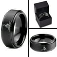 thumbnail image 4 of Tungsten Greek Roman Helmet Mohawk Crossed Spears Band Ring 8mm Men Women Comfort Fit Black Step Bevel Edge Brushed Polished, 4 of 4