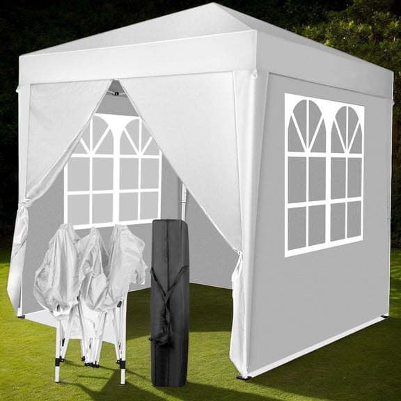 6.5x6.5ft Pop Up Canopy Tent, Outdoor Tent Canopy Foldable Portable Canopies for Camping, Patio, Easy Up Gazebo Canopy with Carry Bag, White