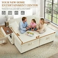 thumbnail image 4 of Muumblus Loveseat Sectional Sofa with 2 Storage Ottomans, Modular Cloud Couch with 2 Side Tables & USB, Plush Double Chaise Lounge Sofa Bed Indoor, White Corduroy, 4 of 12