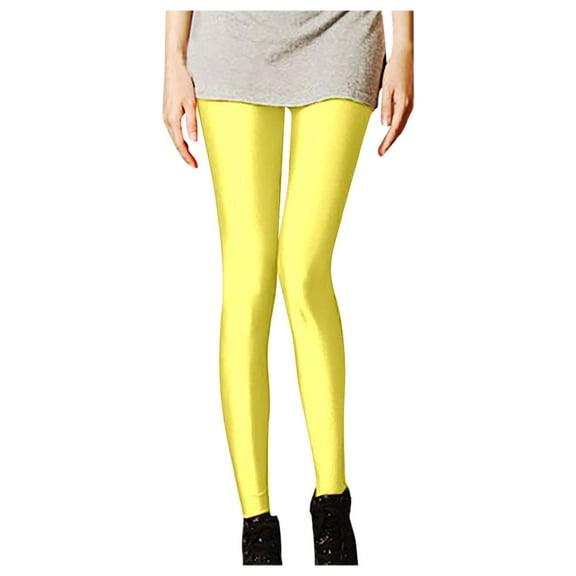 Fiaer Womens Fluorescent Colors Leggings Stretched Sports Tights Workout Leggings Pants Slim Fit High Waisted Trousers Yellow One Size