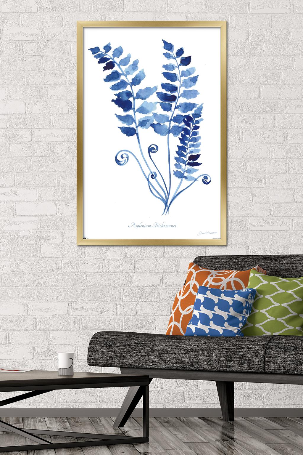 Jean Plout - Indigo Botanical Asplenium Trichomanes Wall Poster, 22.375" x 34" Framed