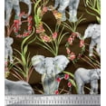 thumbnail image 1 of Soimoi Moss Georgette Fabric Leaves,Floral Wreath & Elephant Jungle Printed Craft Fabric by the Yard 42 Inch Wide, 1 of 1