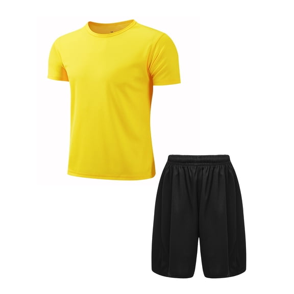 Sholeno Kids Boys Sport Set Short Sleeve T Shirt Football Basketball Shirts with Mesh Shorts Knee Yellow&Black 26