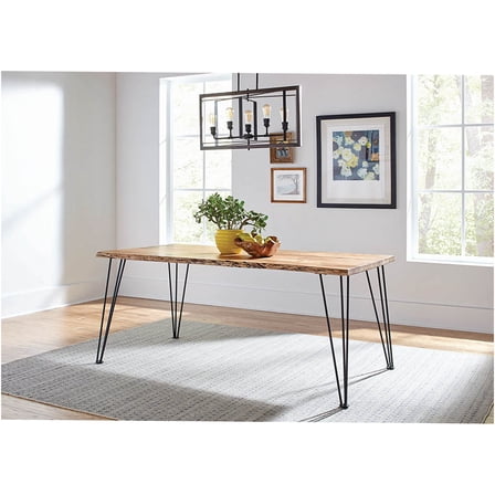 JERFIT 71" Modern Live Edge Acacia Wood Dining Table for 6, Natural Finish with Iron Legs, Rustic Farmhouse Kitchen Table