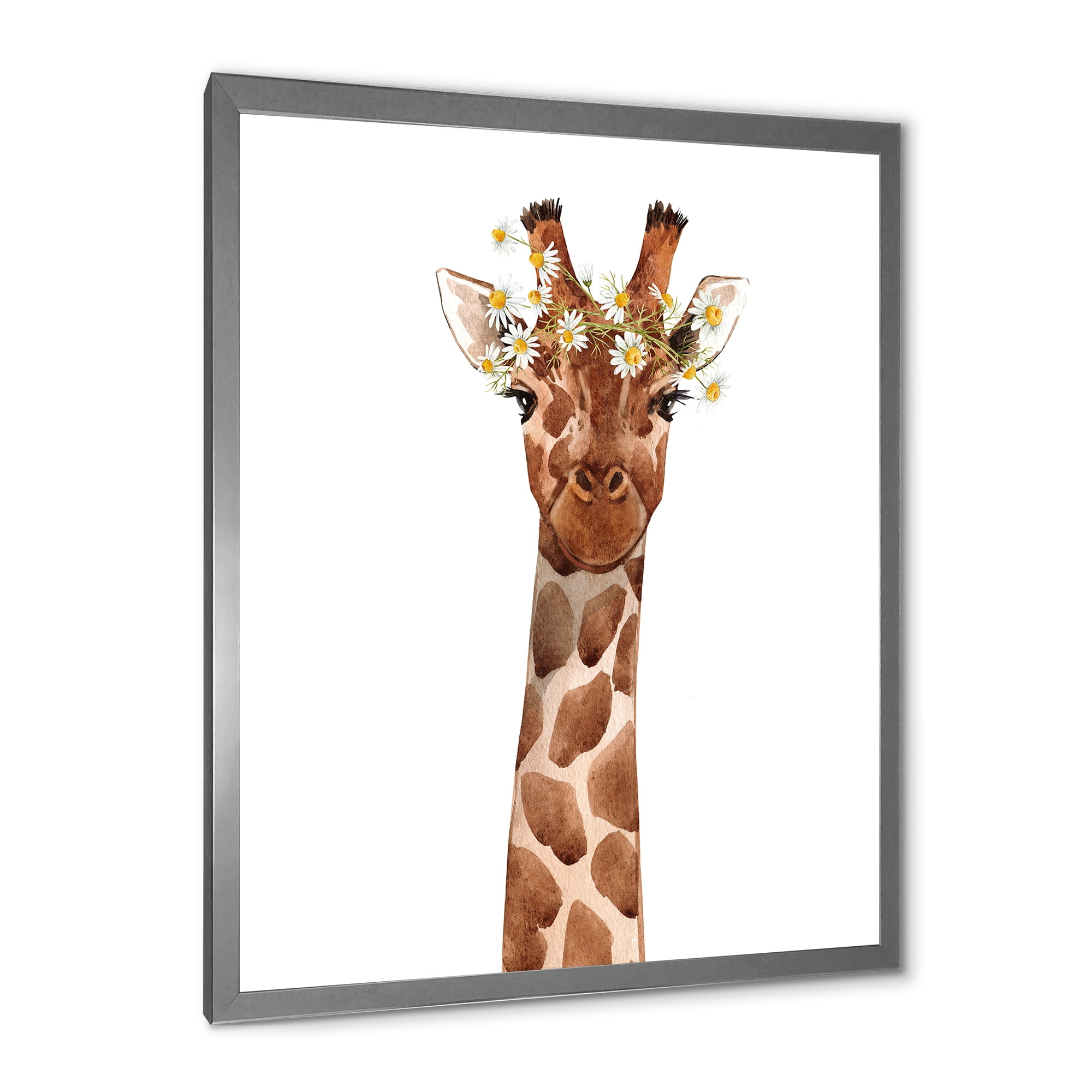 Designart 'Portrait of A Giraffe With White Flowers' Farmhouse Framed Art Print