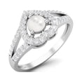 thumbnail image 2 of 0,83 Ct Perles Rondes en Forme de Cœur en Argent Sterling 925 Solitaire avec Accent Anneau Fendu Bagues de Mariage, 2 of 3