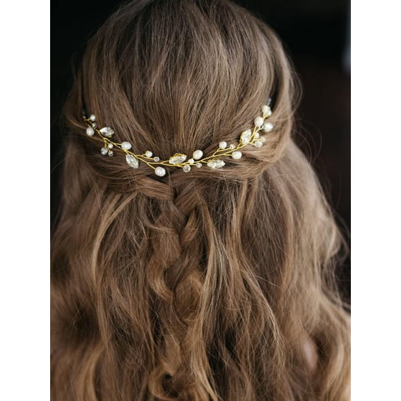 Bride Pearl Wedding Hair Vine Rhinestone Hair Piece Crystal Bridal Hair Accessories for Women HV192