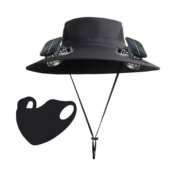Sombrero de pesca con ventilador solar ancho para exteriores, sombrero para hombre con ventilador solar, sombreros de pesca con ventilador solar ajustable de 3 velocidades.