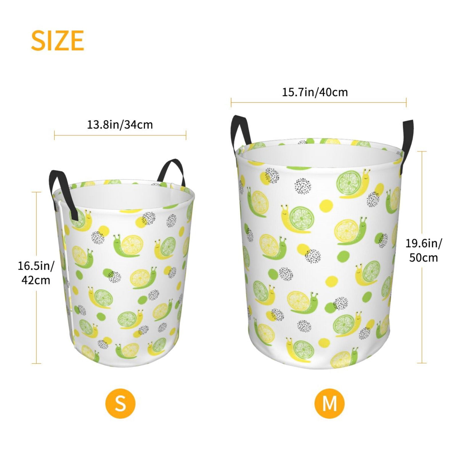 Large Laundry Basket with Handles - Yellow Green Lemon Snail Kids Baby Dirty Clothes Laundry Hamper for Bedroom Aesthetic