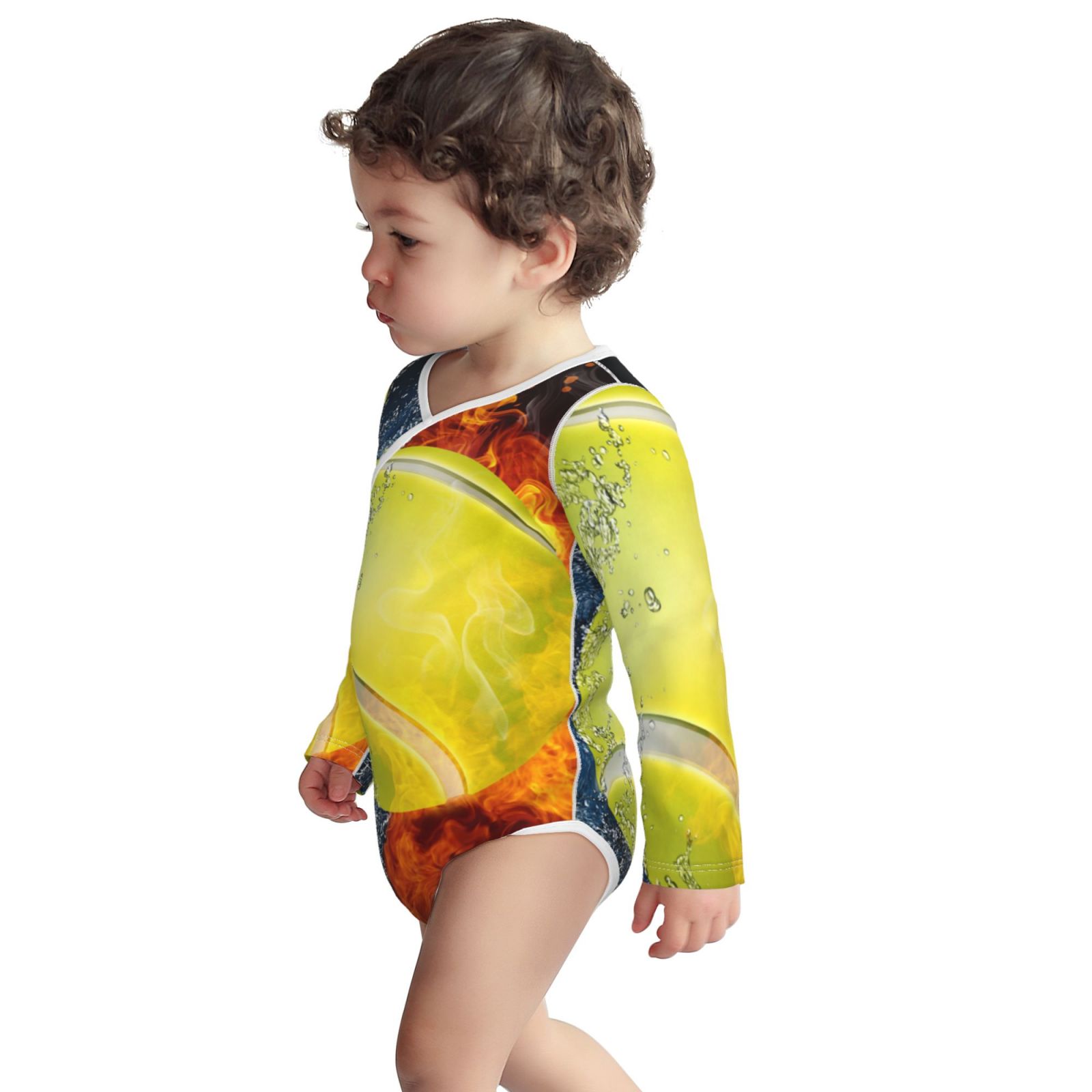 Xecao Tennis Ball In Fire And Water Print Baby unisex-baby Cotton Long-sleeve Bodysuits-12 Months