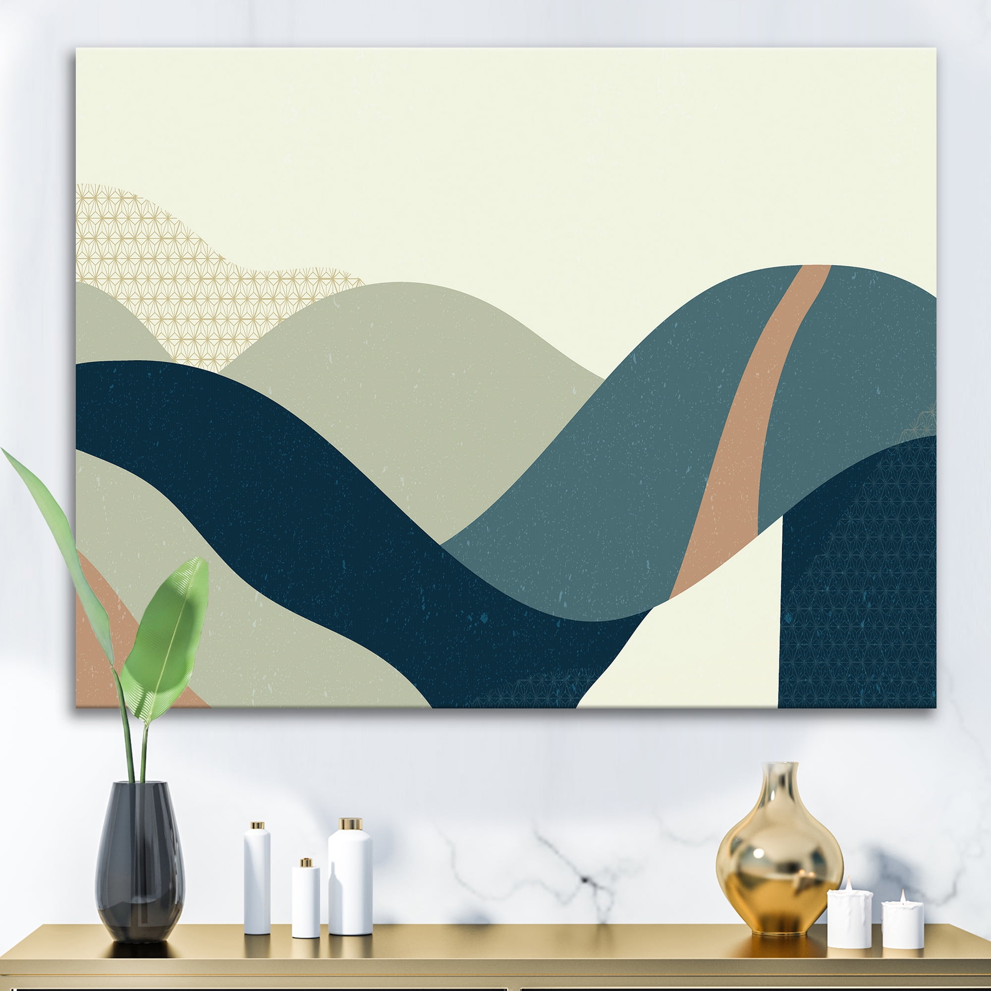 Designart ' Landscape With Hills Abstract Geometric Art ' Modern Canvas Wall Art Print