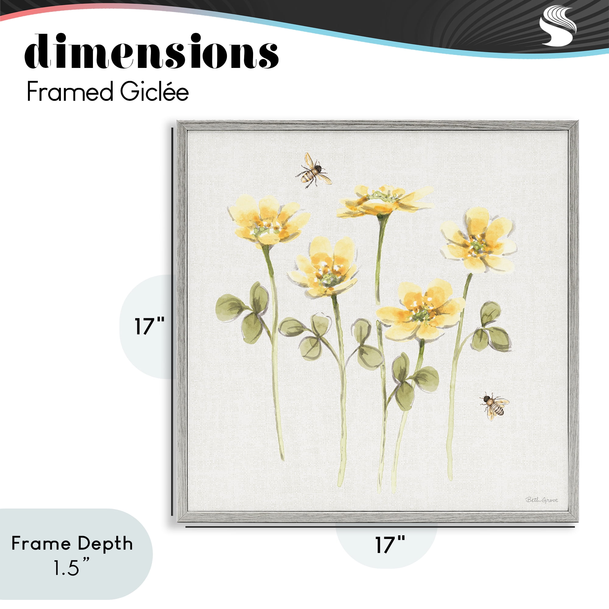 Stupell Industries Sweet Yellow Honey Flowers Gray Framed Giclee Art, design by Beth Grove